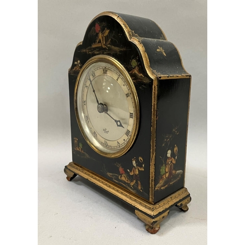 3 - An Elliott mantel clock in arched chinoiserie case, 18.5cm high
