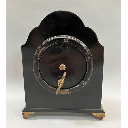 3 - An Elliott mantel clock in arched chinoiserie case, 18.5cm high