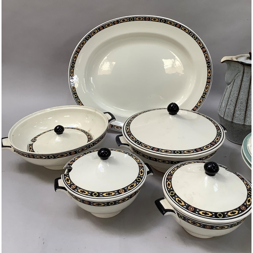 30 - A Susie Cooper Whispering Grass tea service comprising sugar and cream, two large plates, twelve tea... 