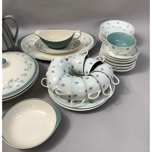 30 - A Susie Cooper Whispering Grass tea service comprising sugar and cream, two large plates, twelve tea... 