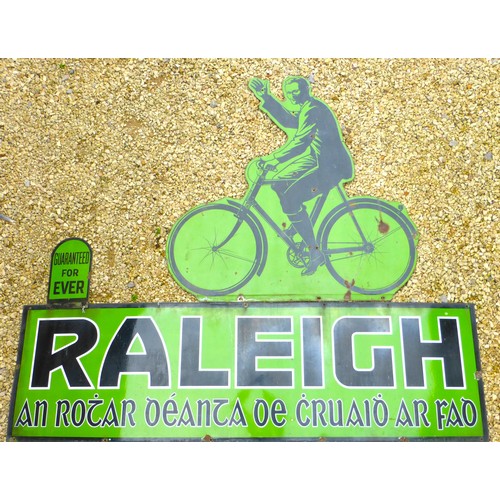 361 - Raleigh. A large three piece wall-mounted enamel sign with Gaelic text, ‘An Rotar Oeanta oe Cruaio A... 