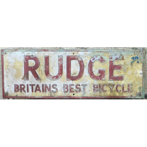 RUDGE a pressed aluminium horizontal sign. Red lettering. 14 x 24 ...