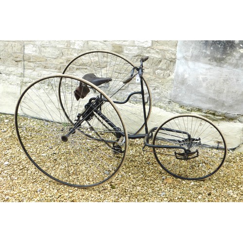 212 - A circa 1886 Quadrant No8 Tricycle, in good sound condition with re spoked driving wheels. Correct c... 