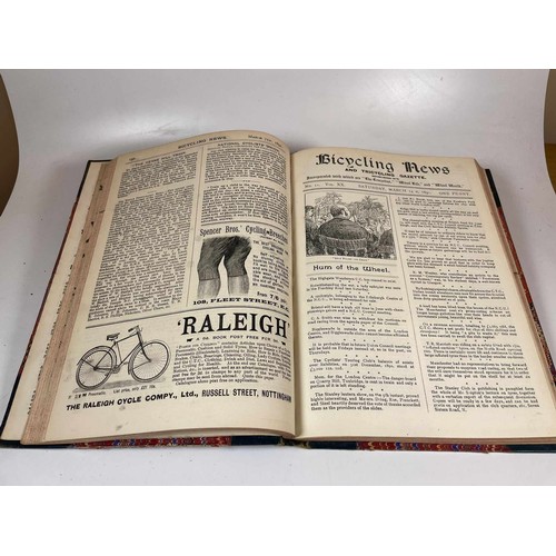 244 - Ten Leather Bound Volumes, Bicycling News: The Cyclists' Illustrated Paper. 

Volume XII, October 18... 