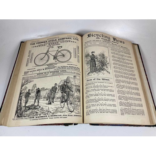 244 - Ten Leather Bound Volumes, Bicycling News: The Cyclists' Illustrated Paper. 

Volume XII, October 18... 