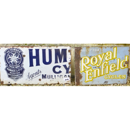 383 - Royal Enfield . a three colour agency double-sided enamel sign, 16 x 22 inches with a flattened moun... 