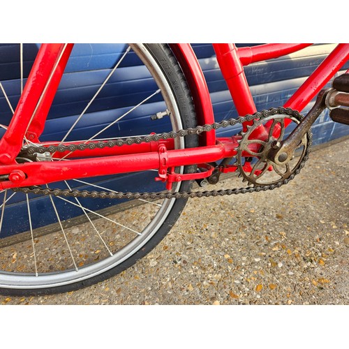 279 - Vintage Girls Hercules Bicycle in red paint with blue vinyl saddle, 20