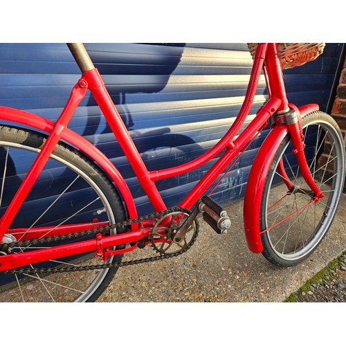 279 - Vintage Girls Hercules Bicycle in red paint with blue vinyl saddle, 20