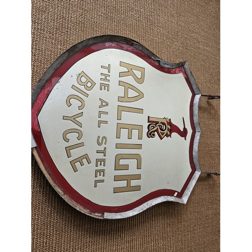 382 - Raleigh Glass Advertising Sign. A very rare double-sided hanging transfer printed glass promotional ... 