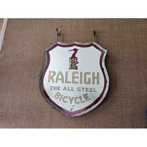 382 - Raleigh Glass Advertising Sign. A very rare double-sided hanging transfer printed glass promotional ... 