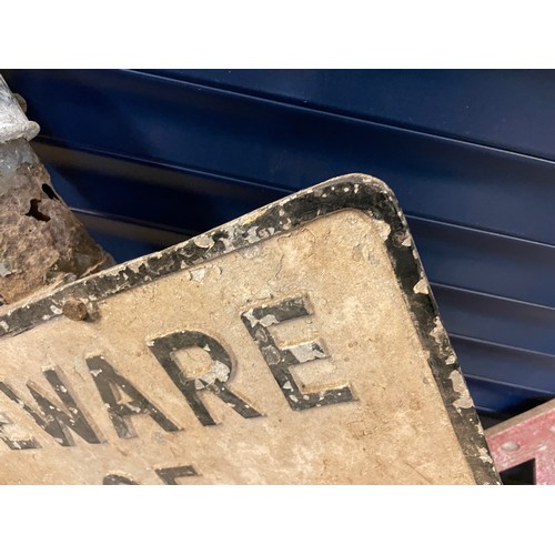 99 - A Pre Warboys Road Sign 'Beware Of Fallen Rock' on a well rusted post with (detached) Trianglular To... 