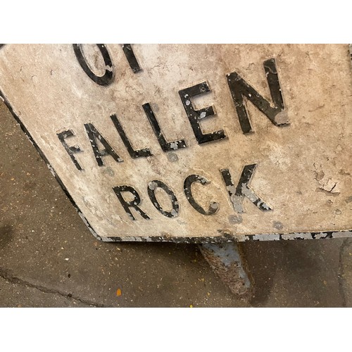 99 - A Pre Warboys Road Sign 'Beware Of Fallen Rock' on a well rusted post with (detached) Trianglular To... 