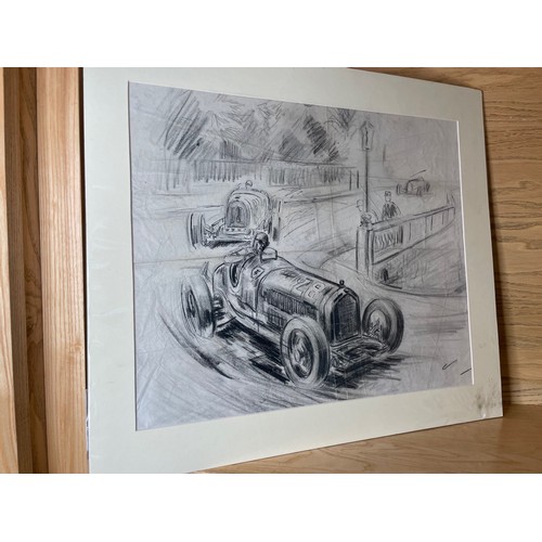 184 - Frederick Walter 'Paddy' Nevin, (British, 1912-1995) Sketch of Monaco Grand Prix Nuvolari Alfa Romeo... 