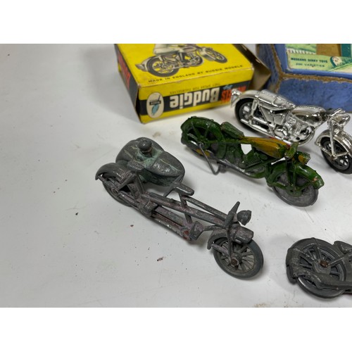 44 - Selection of Motorcycle Die Cast Models. Budgie TT Racer, Dinky RAC Patrol Set (Pre War) with broken... 