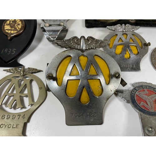 1 - Assortment of Car & Motor Cycle Badges: AA, AA Cycles, Isle of Man, Coronation 1953, Auto Cycle Unio... 