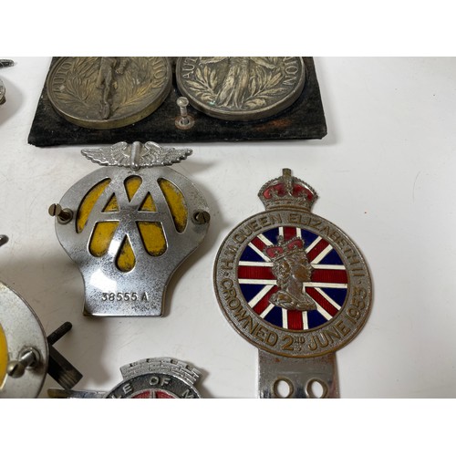 1 - Assortment of Car & Motor Cycle Badges: AA, AA Cycles, Isle of Man, Coronation 1953, Auto Cycle Unio... 