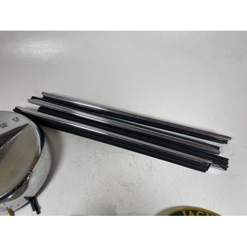 36 - Selection of parts ex 1966 Jaguar S Type, XKE Wheel Nut, Car Badge and 4no Luggage Runners, and elec... 