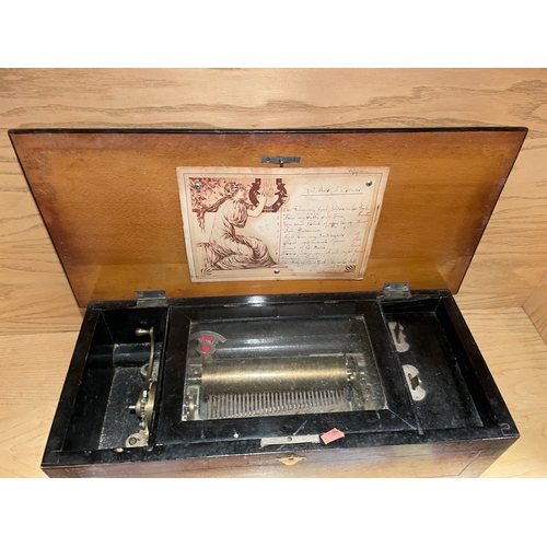 1 - Vintage Swiss Style Ten Tune Music Box, Grubby but playing all tunes, appears complete. With Origina... 