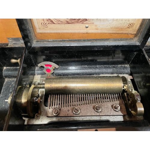 1 - Vintage Swiss Style Ten Tune Music Box, Grubby but playing all tunes, appears complete. With Origina... 