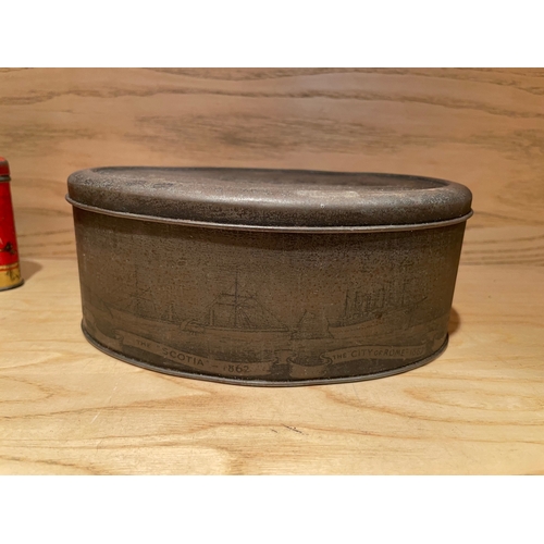 46 - Three Vintage Tins, One Cast, One Tin Moneyboy and One Biscuit Tin

Shipping Rate B