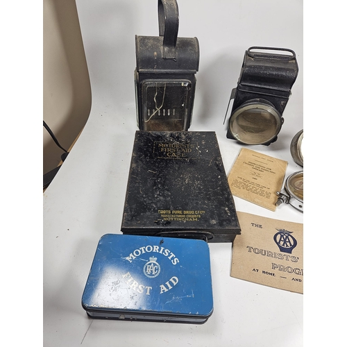 78 - 2no Vintage Motoring Oil Lamps t/w 2no Motorist First Aid Kits and Other Sundry Items

Shipping Rate... 