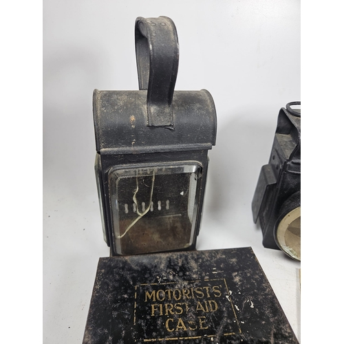 78 - 2no Vintage Motoring Oil Lamps t/w 2no Motorist First Aid Kits and Other Sundry Items

Shipping Rate... 