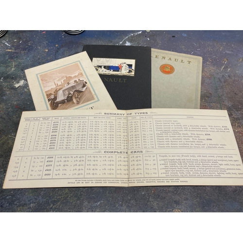 101 - Renault - A Selection of 1920s Era Brochures, Renault Ltd Price List (Folded Card), Renault French L... 