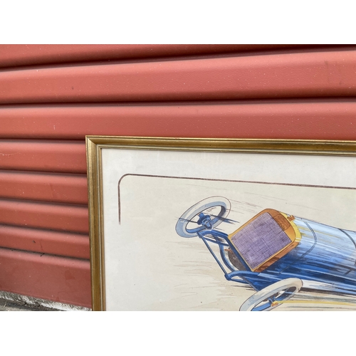 122 - A Framed Print by Gamy Depicting a Vintage Peugeot Racing Car At Speed 36