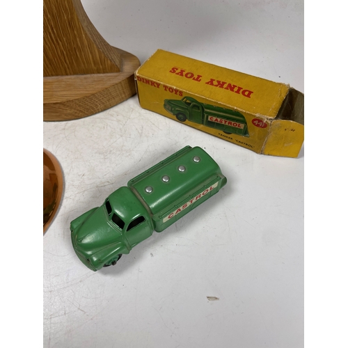 84 - A Mounted Smiths Car Clock, Pratts Copper Ashtray and Dinky Castrol Tanker

Shipping Rate B