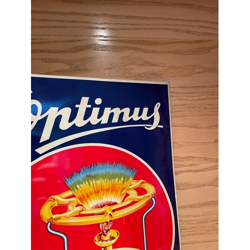 52 - Optimus Stoves Transfer Printed Tin Advertising Sign 13 1/4