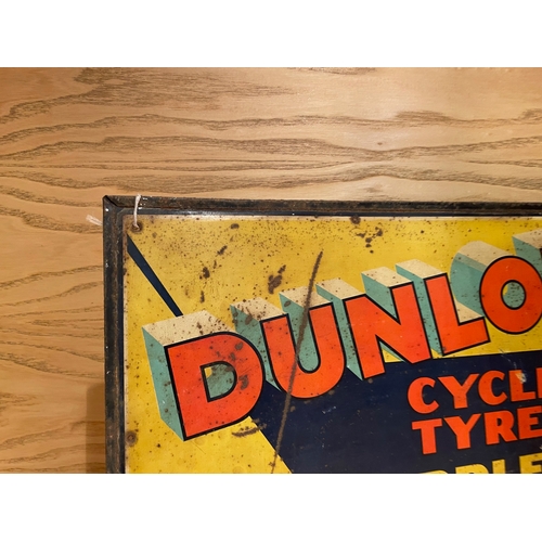 54 - Dunlop Cycle Tyres, Saddles & Accessories Double Sided Tin Advertising Sign 16 1/2