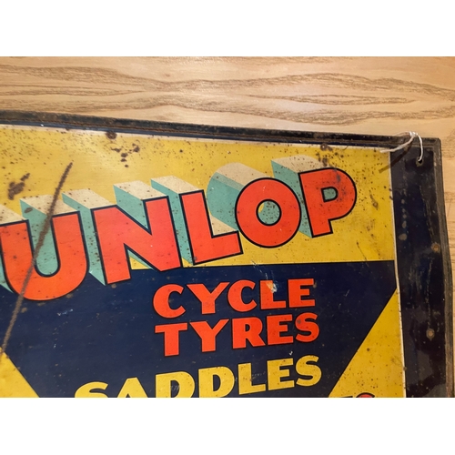 54 - Dunlop Cycle Tyres, Saddles & Accessories Double Sided Tin Advertising Sign 16 1/2