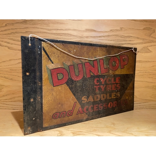 54 - Dunlop Cycle Tyres, Saddles & Accessories Double Sided Tin Advertising Sign 16 1/2