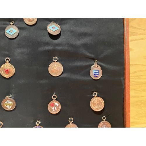 155 - A Well Presented Collection of Cycle Medals & Badges, Mounted on Board and in Wooden Case, Around 65... 