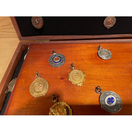 155 - A Well Presented Collection of Cycle Medals & Badges, Mounted on Board and in Wooden Case, Around 65... 