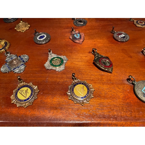 155 - A Well Presented Collection of Cycle Medals & Badges, Mounted on Board and in Wooden Case, Around 65... 