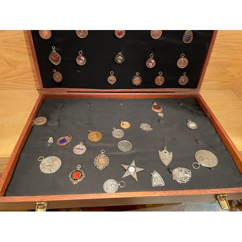 155 - A Well Presented Collection of Cycle Medals & Badges, Mounted on Board and in Wooden Case, Around 65... 