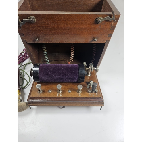 23 - Vintage Electric Shock Machine, Scientific Instrument, In wooden case, with paddles and cables.

Shi... 
