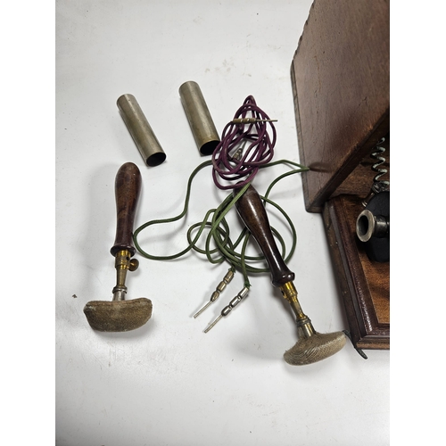 23 - Vintage Electric Shock Machine, Scientific Instrument, In wooden case, with paddles and cables.

Shi... 