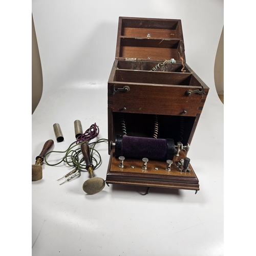 23 - Vintage Electric Shock Machine, Scientific Instrument, In wooden case, with paddles and cables.

Shi... 