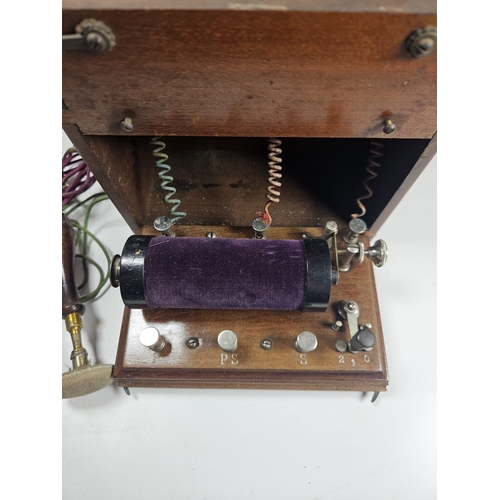 23 - Vintage Electric Shock Machine, Scientific Instrument, In wooden case, with paddles and cables.

Shi... 