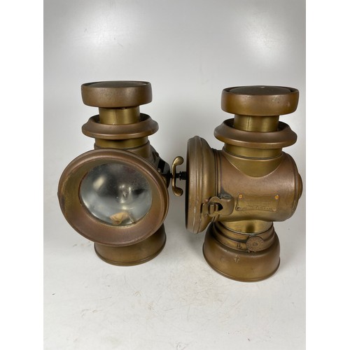 89 - Pair Lucas No.145 Brass Veteran Car Lamps, Lucas Kings Own Model, Appearing Complete In Notably Good... 