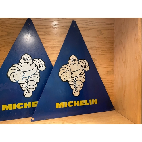 43 - 2no Michelin Tyres Triangular Signs, previously believed part of a tyre rack. 20