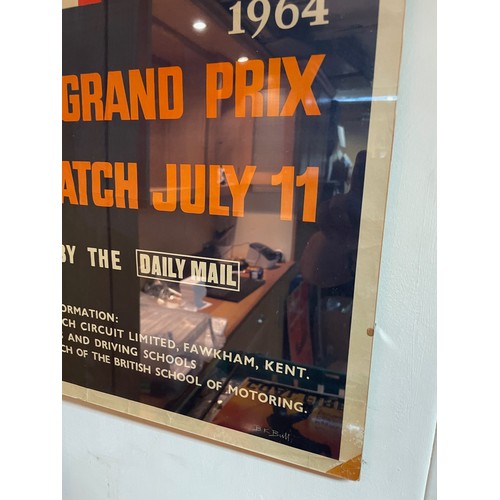 93 - European Grand Prix 1964, Brands Hatch Original Poster, measuring 75cm x 50cm and visible tear runni... 