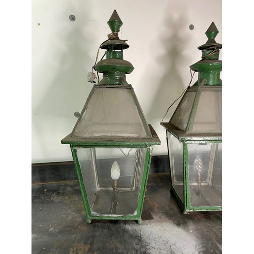 501 - Pair of Street Lamp Tops, Glass & Steel Construction, with old style three pin plugs

In house shipp... 