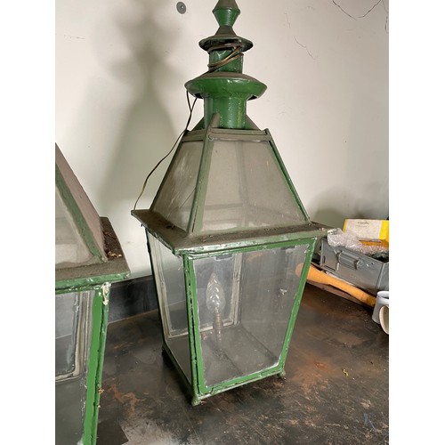 501 - Pair of Street Lamp Tops, Glass & Steel Construction, with old style three pin plugs

In house shipp... 