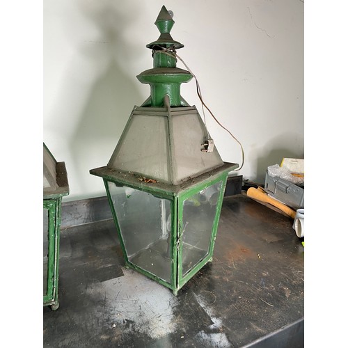 501 - Pair of Street Lamp Tops, Glass & Steel Construction, with old style three pin plugs

In house shipp... 