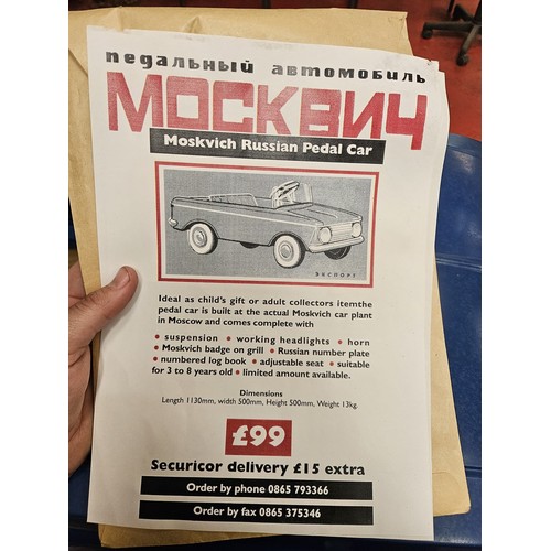 531 - Moskvich Russian Pedal Car - Red, New Old Stock with original shipping box, battery and sales sheet
... 