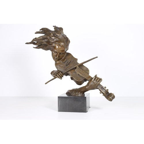 101 - AFTER MILO A CAST BRONZE FIGURE modelled as a violin player 58cm (h) x 67cm (w)