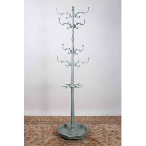 16 - A GOOD 19TH CENTURY CAST IRON HAT COAT AND STICK STAND the reeded column issuing leaf cast scroll ho... 